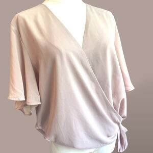 Zenana Semi Sheer Wrap Blouse/ Beige / Size L